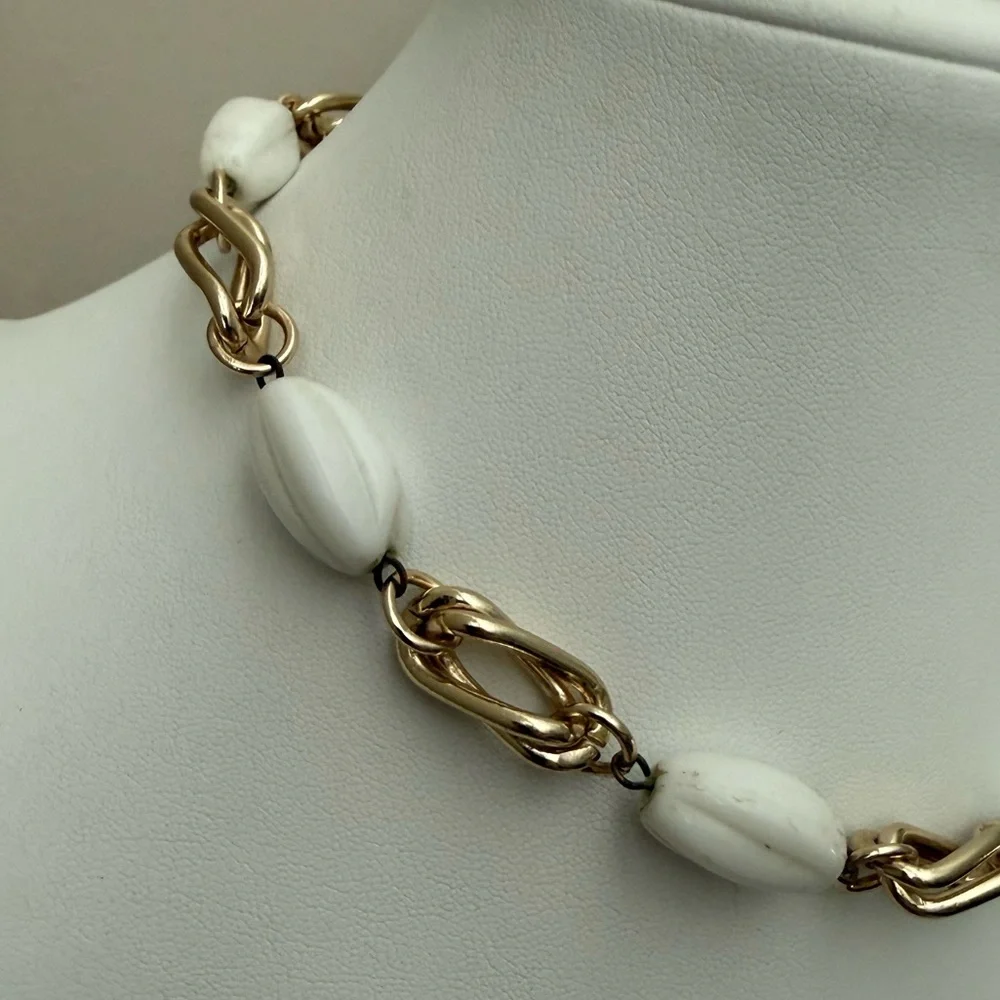 Vintage German White and Gold Tone Necklace/Choker